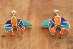 Calvin Begay Genuine Gemstone Sterling Silver Bear Earrings
